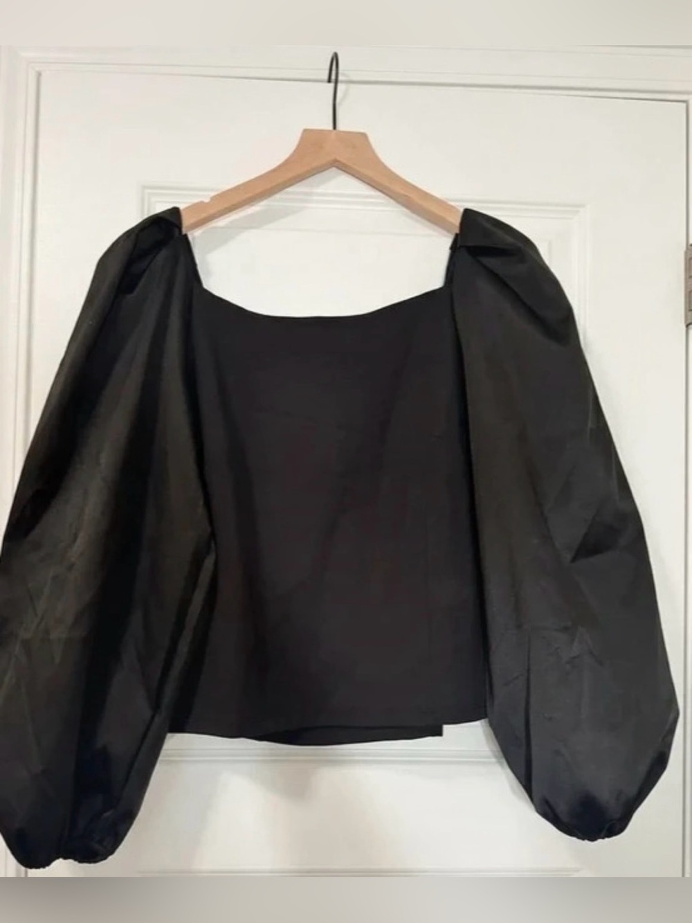 LOFT Black Square-Neck Puff Sleeve Blouse